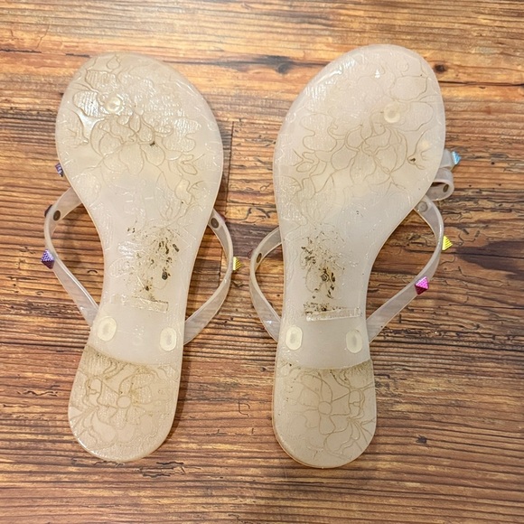 Bamboo Women's Clear Sandals with Multicolor Studs - Picture 2 of 3